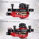 TOBWOLF 1 Pair Mechanical Disc Brake Kit, MTB Front & Rear Disc Brake Caliper with 160mm Rotor, Dual Piston Mechanical Disc Brake Set, Bicycle Accessories for Mountain Bike, Road Bike, BMX - Red