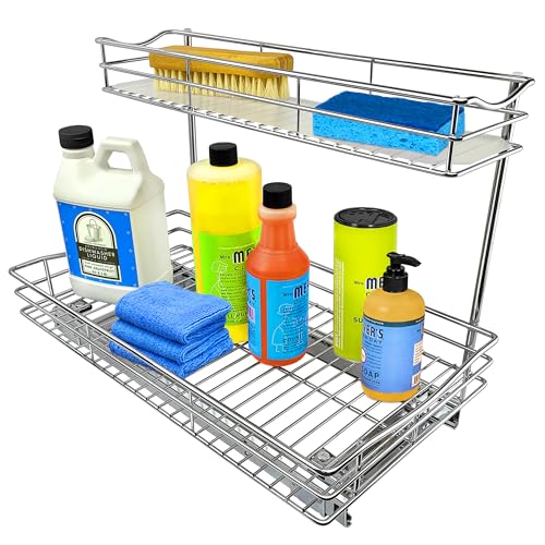 LYNK PROFESSIONAL® Pull Out Under Sink Kitchen Cabinet Organizer - 11.5 in. x 21 inch deep Drawer - Sliding Shelf Organizer for Cabinets and Undersink Storage Shelves - Lifetime Ltd. Warranty – Chrome