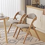 Karl home Wooden Padded Folding Chairs 2 Pack, Portable Folding Chairs with Cushion for Guests, Ideal for Kitchen Office Wedding Party Picnic, Nature