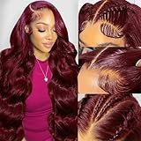 30 Inch 99j Burgundy 13x6 Body Wave Lace Front Wigs Human Hair 200% Density Glueless HD Transparent Lace Frontal Wigs Human Hair Pre Plucked With Baby Hair Burgundy Wine Red Human Hair Wigs For Women