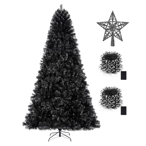 KTKDE 6ft Artificial Black Christmas Tree Outdoor Black Halloween Tree Decorations with 1005 Tips Led String Lights Pencil Christmas Tree Indoor Holiday Office Party Decorations