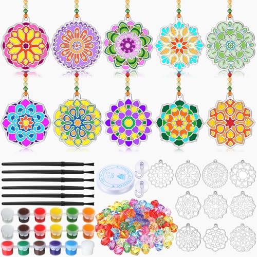 WinnerWhy 30 Sets Suncatchers Window Art Kits, DIY Sun Catchers Bulk Crafts Paint Your Own Window Ornaments for Boys Girls Classroom Home Party Birthday Activity Decor(Mandala Style)