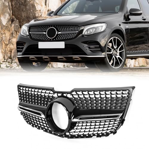 KARPAL Diamond Front Grill Chrome Compatible with 2013-2015 Mercedes-Benz X204 GLK-CLASS Silver