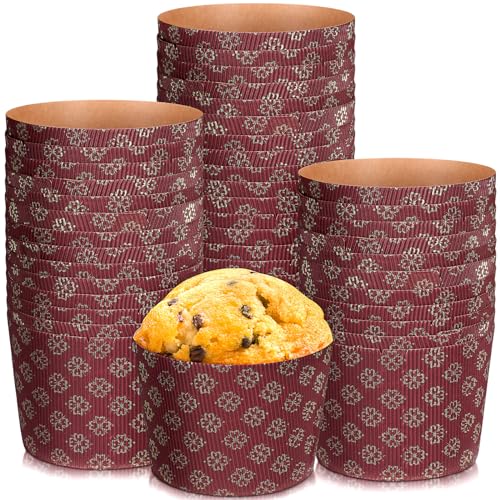 36 Pcs Panettone Paper Mold Easter Bread Paper Molds Corrugated Panettone Paper Pan Mold Easter Disposable Round Baking Molds for Kitchen Baking Bread Muffin Cupcake(Brown, 5.1 x 4.3 x 3.5 Inch)