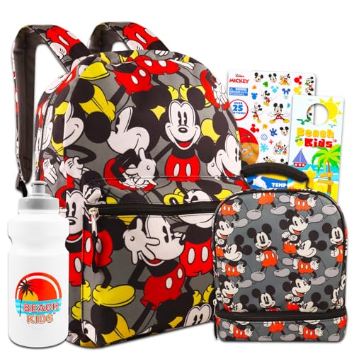 Disney Mickey Backpack & Lunch Box Set For Kids - Classic Mickey Bundle with Backpack, Lunch Bag, Tattoos & More