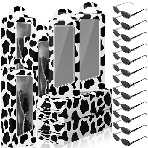 Relaxweex 24 Pcs Cow Print Party Favors Set Includes 12 Cow Theme Gift Boxes and 12 Cow Print Sunglasses Cow Farm Animal Party Supplies for Baby Shower Birthday Farm Cow Themed Decorations