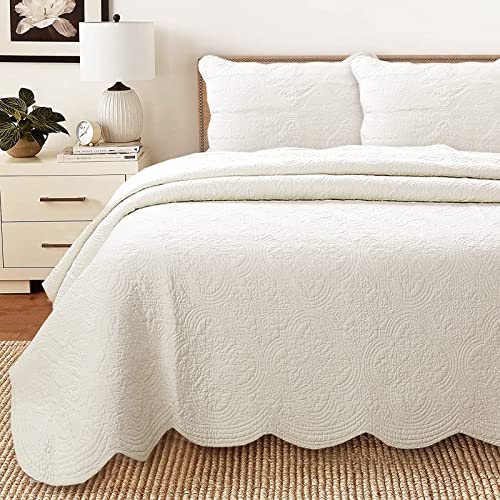 Cozy Line Home Fashions Victorian Medallion Solid Ivory Matelasse Embossed 100% Cotton Bedding Quilt Set,Coverlet,for Bedroom/Guest Room (Blantyre - Ivory, Queen - 3 Piece)