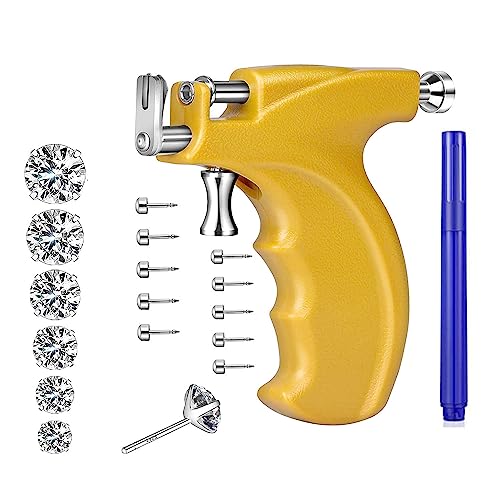 LECIEL Reusable Ear Piercing Gun Kit, Professional Body Nose Lip Piercing Kits with 16 Pairs Stud Earrings (6 Pairs Sterling Silver Stud Earrings+10 Pairs Gun Stud Earrings)