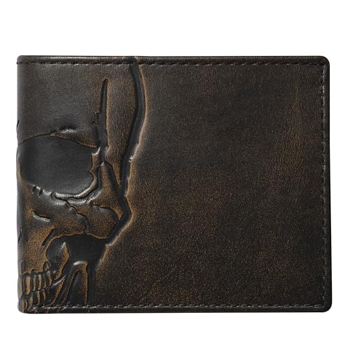 House of Jack Co. Skull Bifold Wallet for Men with Two ID Windows, Full Grain Cowhide Leather Wallet, Black