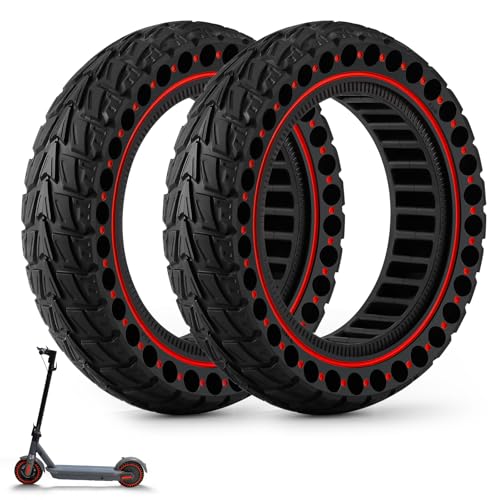 HAONAIMO 10" x 2.5 Solid E Scooter Tires - ‌Replacement Rubber Wheels 60/70-6.5‌ for Ninebot Max ‌G30/G30D/G30E/G30LP‌ - ‌High-Performance Off-Road Tires‌ - Durable & Studless Tire- ‌2 Red