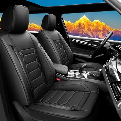 Kaomim Seat Covers Fit for VW Volkswagen Jetta 2008-2024 2025 Waterproof Car Seat Covers Full Set 5 Seats Faux Leather Car Seat Cushion Protector Compatible Airbag(Black)