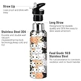 ZOEO Water Bottle with Straw, Cartoon Cat Kitten Lid Thermos Kids Insulated Stainless Steel Water Flask Sports, 20 Oz Hot Cold