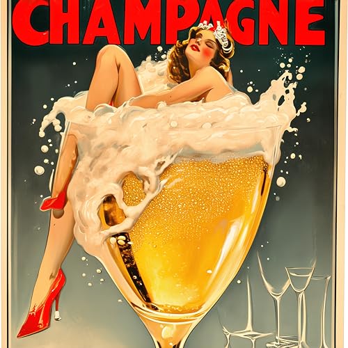 Vintage French Champagne Advertisement Wall Art, Retro Bar Poster, Art Deco Style