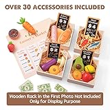 Tiny Land Wooden Play Food Sets for Kids Kitchen - 100% Wood 43 Pieces Kids Toy Food for Toddlers 3+ Year Old, Pretend Food Play Kitchen Accessories Set for Boys and Girls