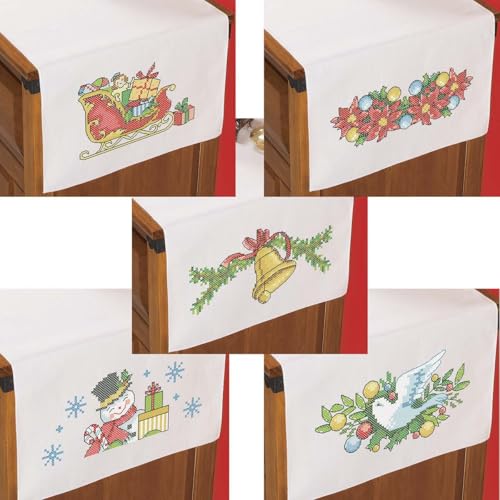 Herrschners Christmas of Old Dresser Scarf Assortment Stamped Cross-Stitch