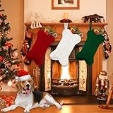 GOYOSWA 3 Pack Dog Christmas Stocking, 18 Inch Large Double Side Knitted Christmas Stocking for Dogs, Bone Shaped Hanging Dog Stocking for Dogs Pets