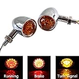 FATECIM Custom 2Pcs Motorcycle LED Turn Signal Lights with Running/Braking Lights, Bullet Heavy Duty Indicators Blinkers Lights Universal Chrome