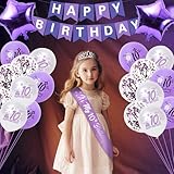 Purple 10th Birthday Decorations for Girls, Includes Happy Birthday Banner, Balloons, Silver Crown, Lavender Glitter Double Digits 10 Cake Topper and It’s my 10th Birthday Sash, 10th Birthday Gifts