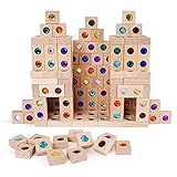 128pcs Wooden Building Blocks Set Rainbow Stacking Game Rainbow Stacker Acrylic Block Construction Toy Sensory Montessori Toys Colorful Preschool Learning Educational Learning Toys for Boys Girls