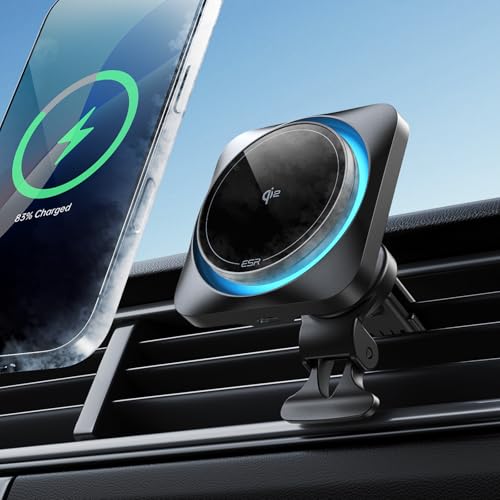ESR for Qi2 15W MagSafe Car Mount Charger with CryoBoost, Phone Cooling MagSafe Car Charger, Air Vent/Dashboard Wireless Charging for iPhone 16/15/14/13/12, Galaxy S25 Series, Fast Charger, Black
