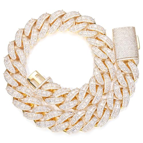 ICEDIAMOND 18K 25MM Luxury Brilliant Baguette CZ Diamond Bubble Cuban Chain Necklace, Gold Plated Iced Out Micro Pave 5A Zirconia Hip Hop Jewelry for Men (Gold, 22'')