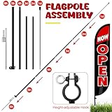 Preboun 2 Sets 12 ft Now Open Feather Flags Pole Kit for Business Advertising Feather Sign with Poles and Ground Spikes Open Flags Banner for Store Outside Signs(Black)