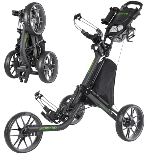 EASEGO Golf Push Cart 3 Wheel : Golf Bag Cart Foldable with Phone/Cup/Umbrella Holder Compact Golf Pull Carts Quick Fold Golf Caddy Push Carts with Large Wheelbase for Different Terrain (Gray)