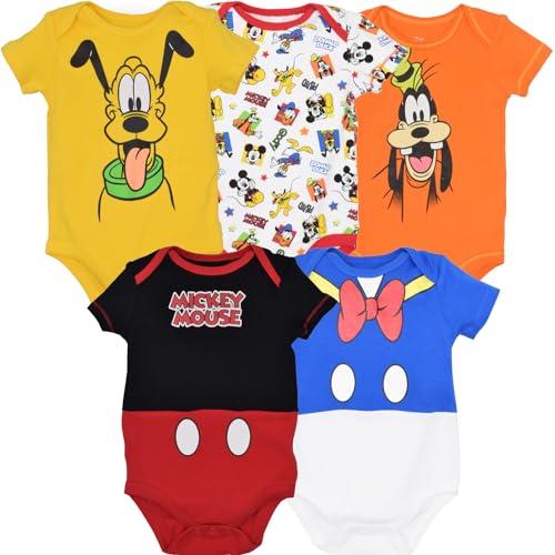 Disney Mickey Mouse Donald Duck Pluto Newborn Baby Boys 5 Pack Cuddly Bodysuits Mickey Mouse Clubhouse 3-6 Months