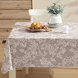 Grapevines Taupe Contemporary Grape Print Heavy 4 Gauge Vinyl Flannel Backed Tablecloth, Indoor/Outdoor Wipe Clean Tablecloth with Flannel Backing, 60 Inch x 120 Inch Oblong/Rectangle, Taupe