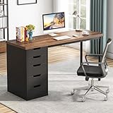 Tribesigns Computer Desk with 5 Drawers, 47 inches Rustic Brown Home Office Desk with Storage, Modern Simple Laptop Desk Study Writing Table for Small Spaces (1, Brown+Black)