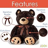 JOON Huge Teddy Bear - 38 Inches, Dark Brown, Fluffy Faux Fur, Ribbon & Bow Signature Footprints- Huggable & Lovable Joy - Gift for Baby Showers, Loved Ones – Perfect Large Cuddly Plush Toy Companion