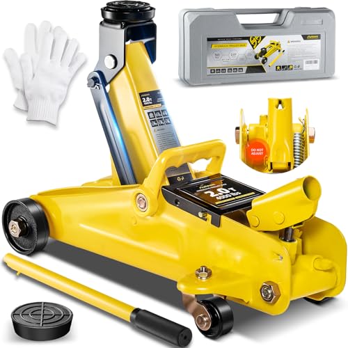 AUTOWN 2 Ton (4000 lbs) Low Profile Hydraulic Trolley Floor Jack Kits with Solid Storage Case and Rubber Pad, Portable Car Floor Jack with Lifting Range 4.9"-11.8", for Auto/SUV/MPV, Yellow
