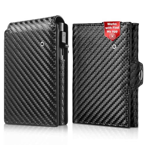 Auskang Men's Smart Wallet with Tracker, Only Works for iOS Find My, Black