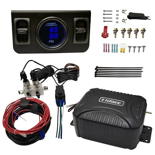 Lhfacc On Board Air Compressor System Air Pump System with Digital Dual Path Air Gauge Paddle Valve Gauge Air Line T Fittings for Trucks Vans