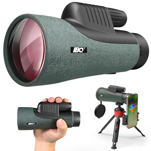 IBQ 12x55 UHD Monoculars for adults high powered, Monocular Telescope with Tripod, Hand Strap, Smartphone Adapter, Waterproof with BAK4 Prism & FMC Lens for Camping Travel Hiking Bird Watching Hunting