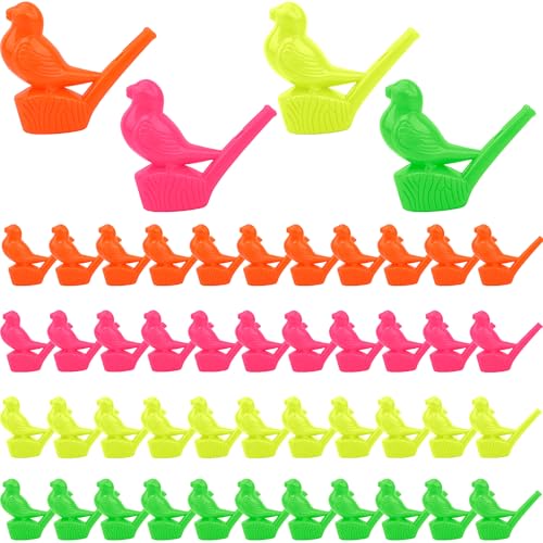 48 Pcs Plastic Bird Whistle Bird Water Whistle Bulk Novelty Water Warblers Whistle for Kids Adults Water Bath Party Games Favors Fun Musical Instrument Toy, 4 Colors