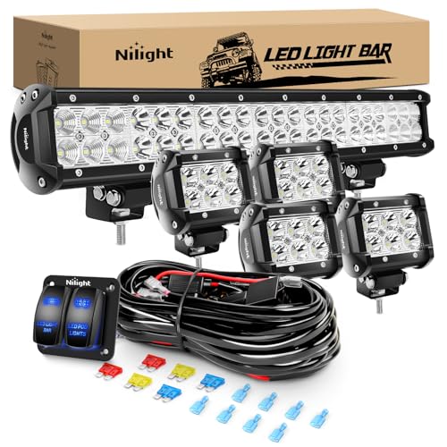 Nilight 20Inch 126W Spot Flood Combo Led Light Bar 4PCS 4Inch 18W Spot LED Pods Fog Lights with LED Light Bar Wiring Harness Kit for Truck Tractor Off-Road Pickup Golf Cart SUV ATV UTV 4x4 Van Camper