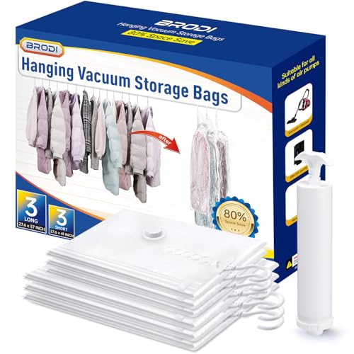 Hanging Vacuum Storage Bags For Clothes With Hand Pump,Coat Storage Bag Hanging,Vacuum Bags For Clothes,Space Saver Vacuum Storage Bags,Garment, Clothing, Dress, Suit, Long Coat, Jacket(Combo 6 Pack)