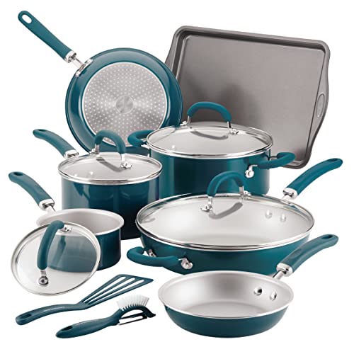 Rachael Ray Create Delicious Nonstick Cookware Induction Pots and Pans Set, 13 Piece - Teal Shimmer