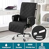 Turquoize Waterproof Office Chair Cover with Armrest Covers Black Computer Desk Chair Cover Quilted Office Chair Protector with Arms Office Chair Seat Cover Slipcover with Anti-Slip Buckle, Black