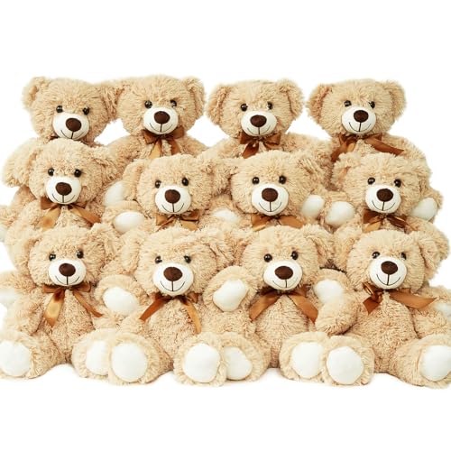 LELELONG 12 Pack Teddy Bears Bulk 13.5 inch Small Teddy Bear Stuffed Bears for Baby Shower Centerpiece Decorations for Christmas Valentine's Mother's Day for Kids or Adults (12 Light Brown)