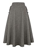 Long Skirts for Women Fall Winter Pleated Plaid Skirts with Pockets (Medium, Coffee)