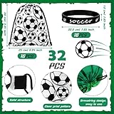 Sadnyy 32 Pcs Soccer Party Favors Set Include 16 Drawstring Goodie Bags 16 Silicone Wristband Snack Treat Bags for Birthday Party Supplies