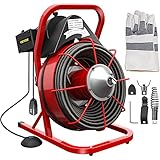 VEVOR Drain Cleaner Machine, 75 Ft x 3/8 Inch Drain Cleaning Machine Fits 1 to 4 Inch Pipes, Portable Drain Auger Cleaner with 4 Cutters, Electric Drain Clog Remover Plumbing Tool
