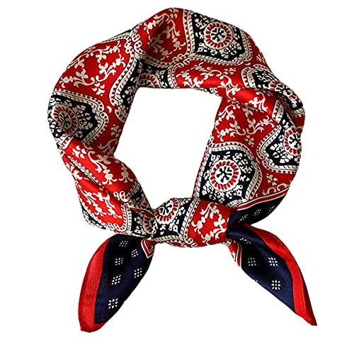 Aufeel Women's 100% Pure Mulberry Silk Small Square Scarf - Neckerchief Women - Silk Headscarf - 21" x 21" (Black Red)