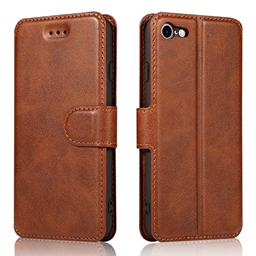 QLTYPRI for iPhone 6 iPhone 6S(4.7 inches) Case Premium PU Leather Simple Wallet Case TPU Bumper Card Slots Kickstand Magnetic Closure Shockproof Flip Cover - Brown
