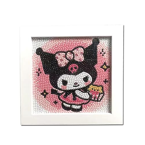 PERFECTSIGHT Cute 5D Diamond Art Kits with Wooden Frame, Kawaii DIY Painting Art for Adults Kids, Diamond Arts and Crafts Sets, Big Gem Full Drill Diamond Dots for Women (Cake Kurom)