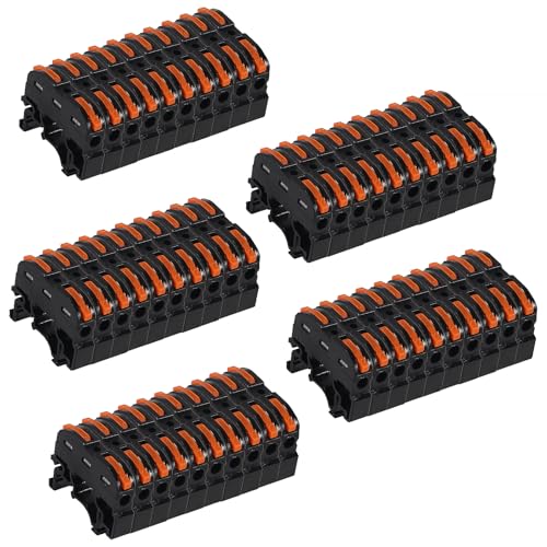 MELIFE 50PCS DIN Rail Terminal Blocks Kit, Universal Compact Lever Wire Connector for Electrical Wires, Detachable Ground Circuit Terminal Blocks for Circuit Inline 28-12 AWG
