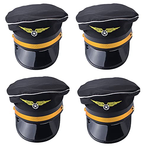 Yewong 4 Pieces Pilot Hat Pilot Costume Accessories for Adults and Teens Captain Halloween Party Cosplay Supplies