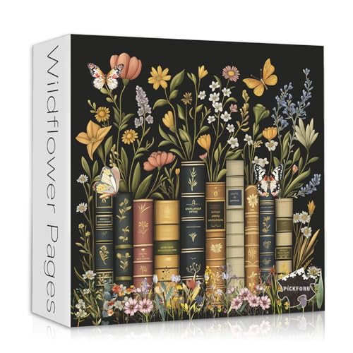 Wildflowers Puzzles for Adults 1000 Pieces, PICKFORU Wildflower Pages Jigsaw Puzzle, Vintage Book Puzzles for Book Lover, Plant Floral Flowers Puzzle as Home Decor